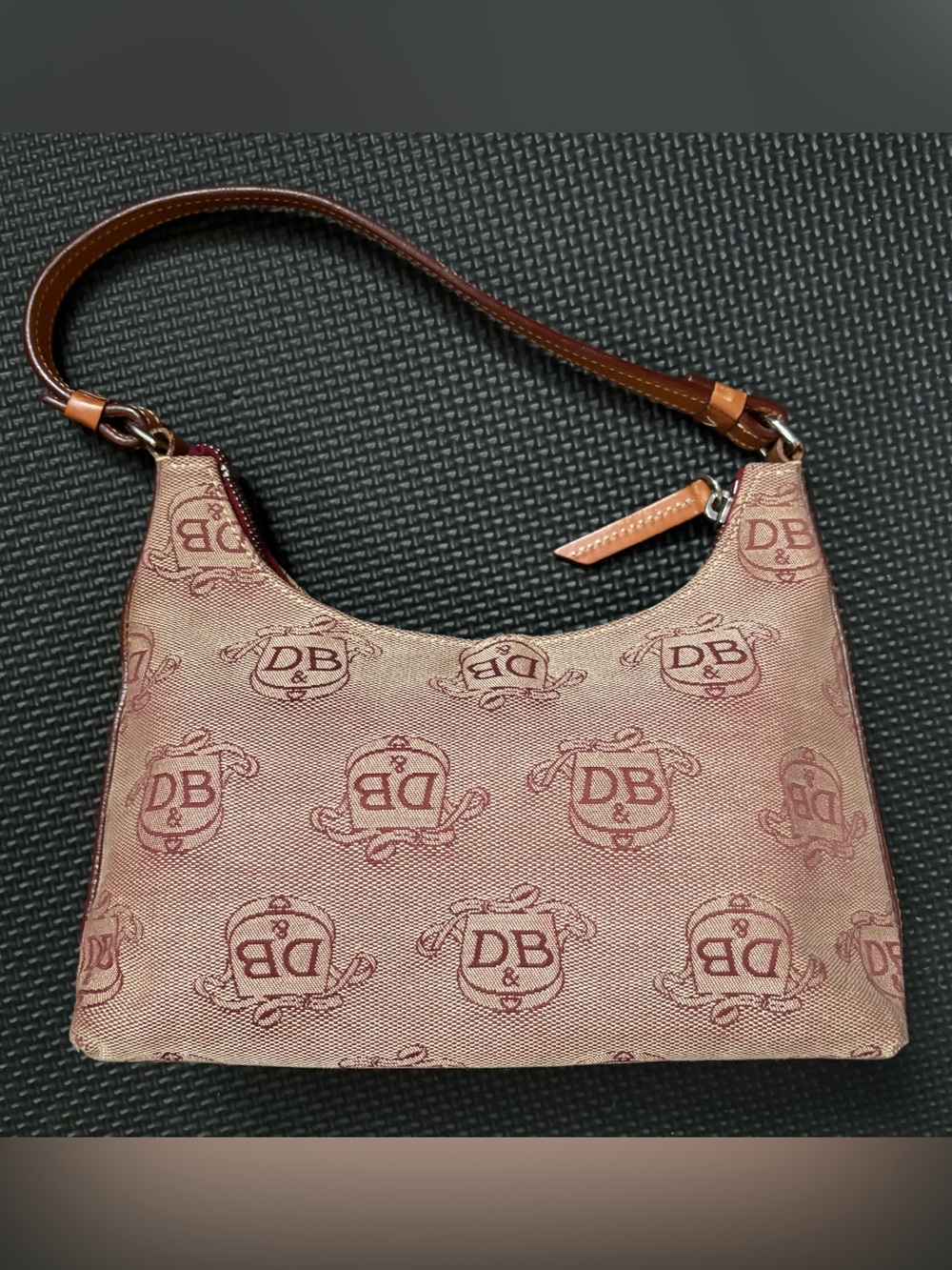 Vintage Dooney & Bourke Burgundy Canvas Hobo Shoulder Bag Purse Leather Trim